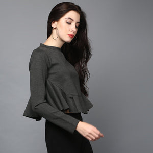 Charcoal Grey Pleated Crop Top