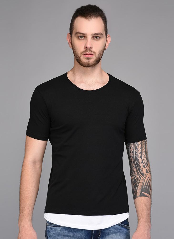 Basic Black T-shirt with Contrast White Lining
