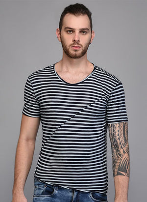 Black & White Striped T-shirt with Piping Detail