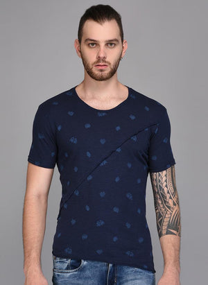 Navy Printed T-shirt with Piping Detail