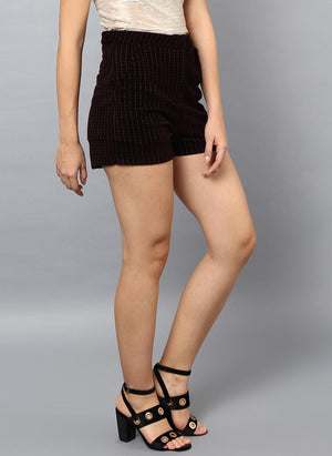 Checkered Velvet Shorts in Maroon