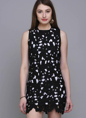 Black Shift Dress in Floral Lace