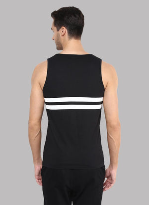 Sleeveless T-shirt with Contrast Stripe in Black