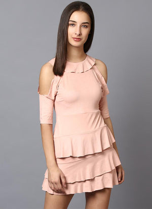 Light Pink Suede Frill Dress Benoit Light Pink Suede Frill Dress Benoit