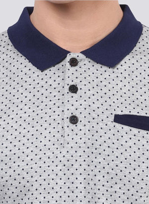 Grey Dotted Polo Neck with Contrast Collar & Sleeve