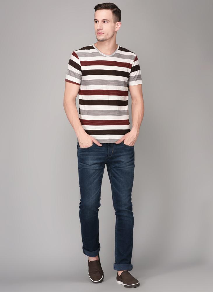Multi-Coloured Stripe Round Neck T-shirt