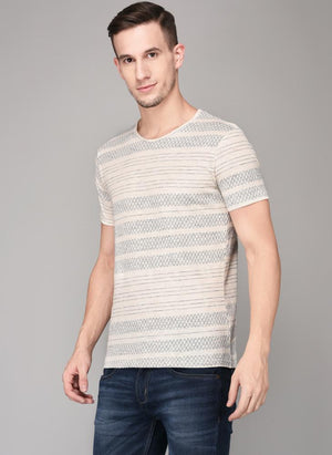 Grey Criss-Cross Pattern Round Neck T-shirt