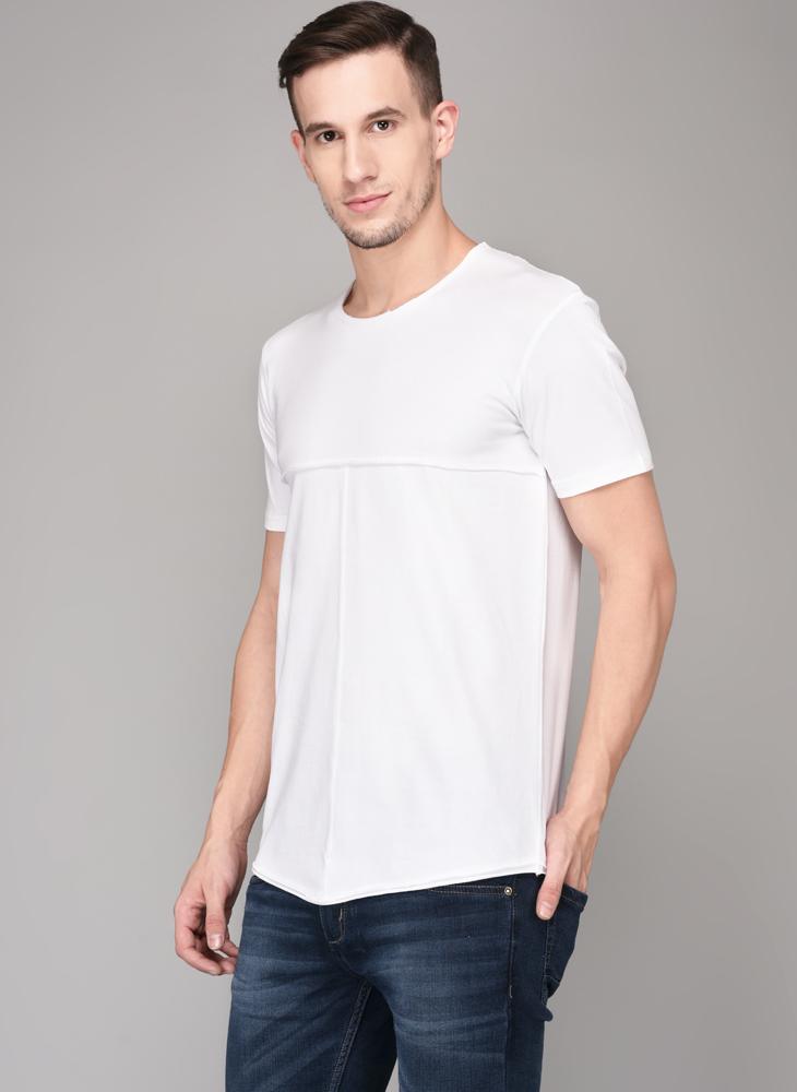 White Round Neck T-shirt with Self Piping Detail