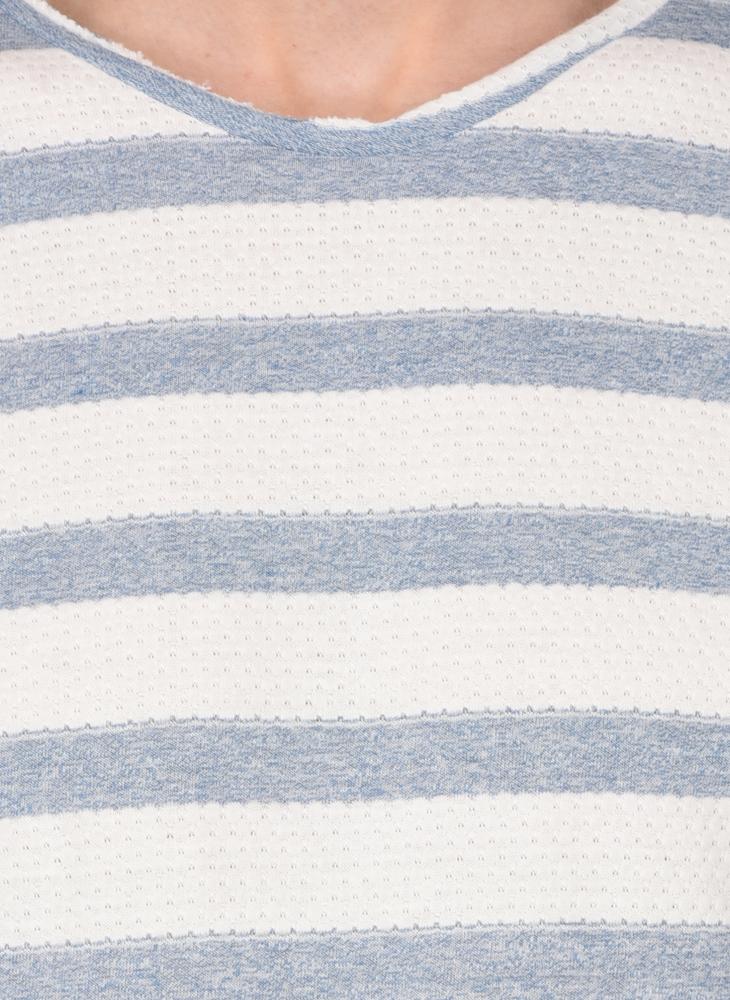 Pastel Blue Striped Textured T-shirt