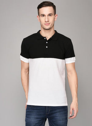 Cut & Sew Polo Neck T-shirt with White button placket