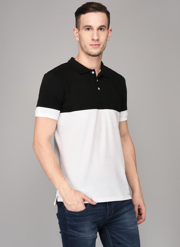 Cut & Sew Polo Neck T-shirt with White button placket