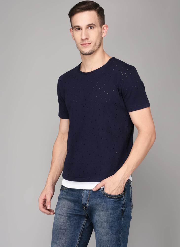 Navy Distressed T-shirt with White lining