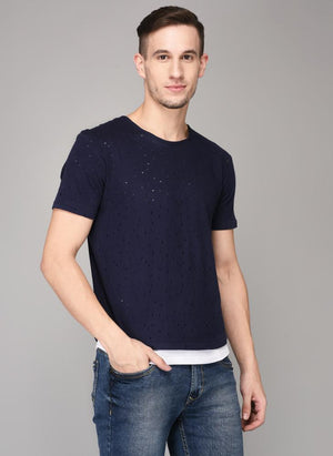 Navy Distressed T-shirt with White lining