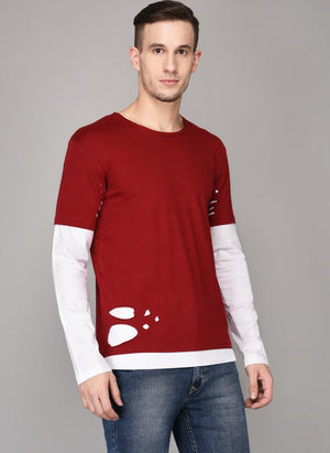 Red Distressed T-shirt with White Full Sleeve Lining