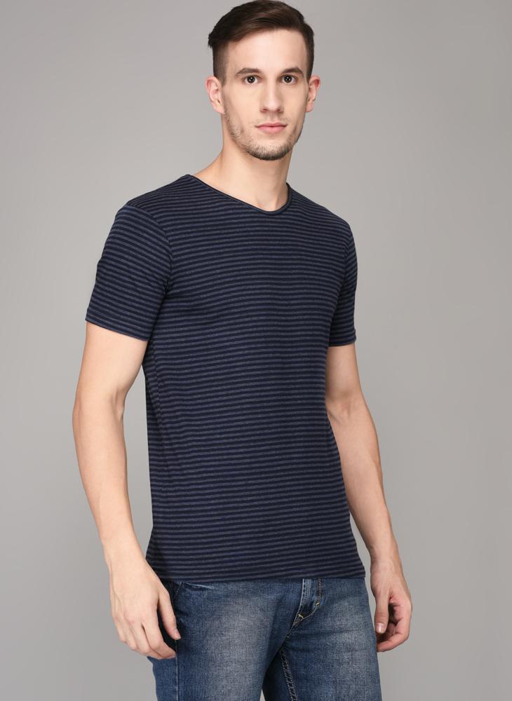 Blue Striped Round Neck T-shirt