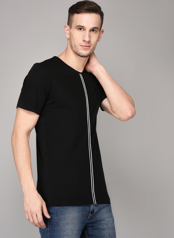Black Round Neck T-shirt with Contrast Front detail