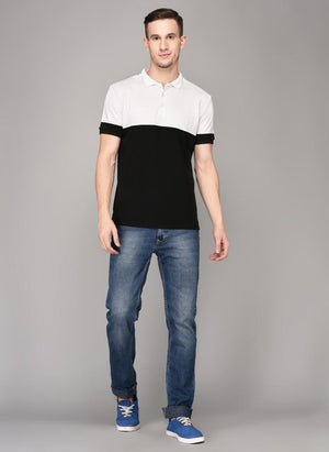 Black and White Cut & Sew Polo Neck T-shirt