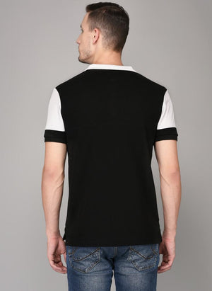 Black and White Cut & Sew Polo Neck T-shirt