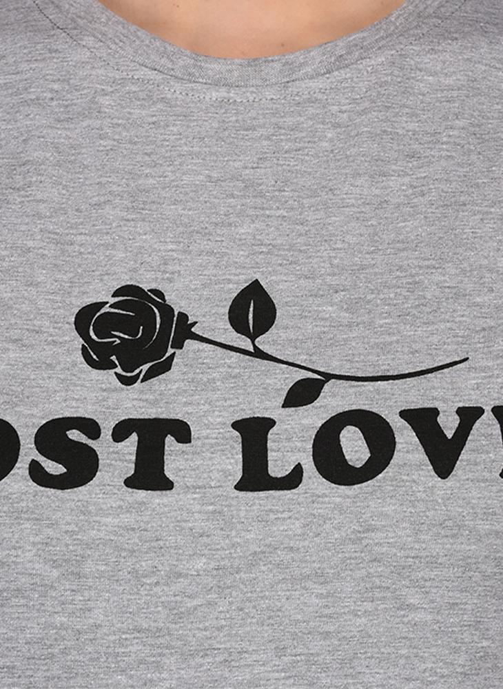 'Lost Lover' Printed Grey Basic Dress