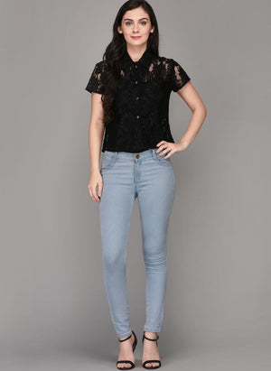 Black Lace Half Sleeve Shirt