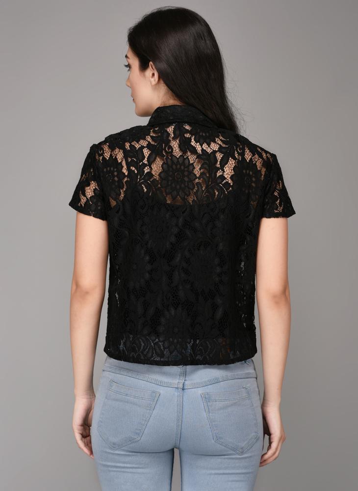 Black Lace Half Sleeve Shirt
