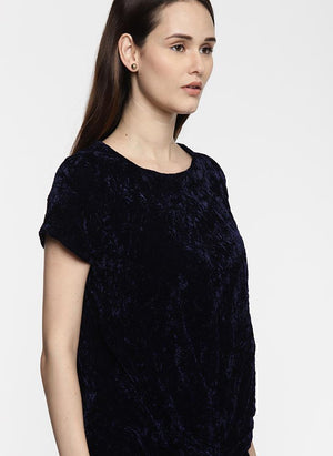 Navy Velvet Top with Front Knot