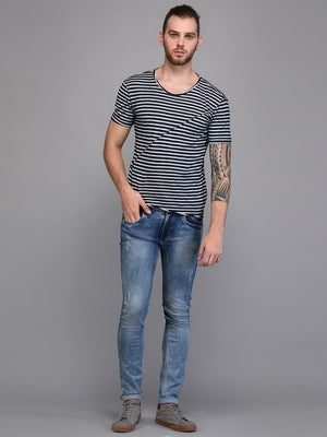 Black & White Striped T-shirt with Piping Detail
