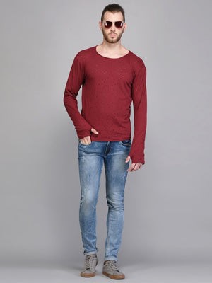 Red Distressed Full Sleeve T-shirt