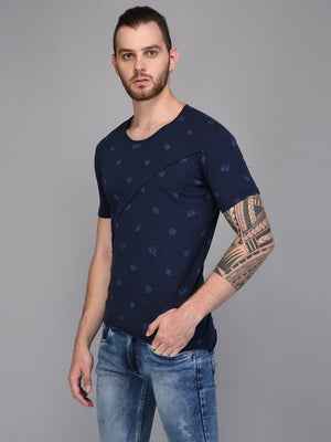 Navy Printed T-shirt with Piping Detail