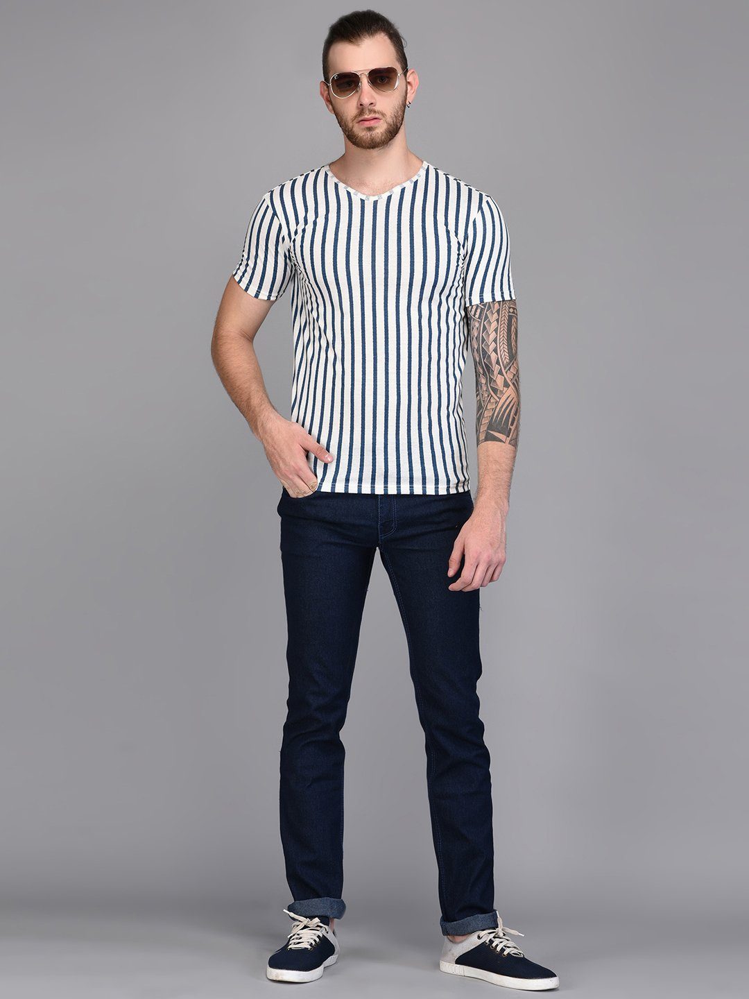 Vertical Striped Blue & White T-shirt