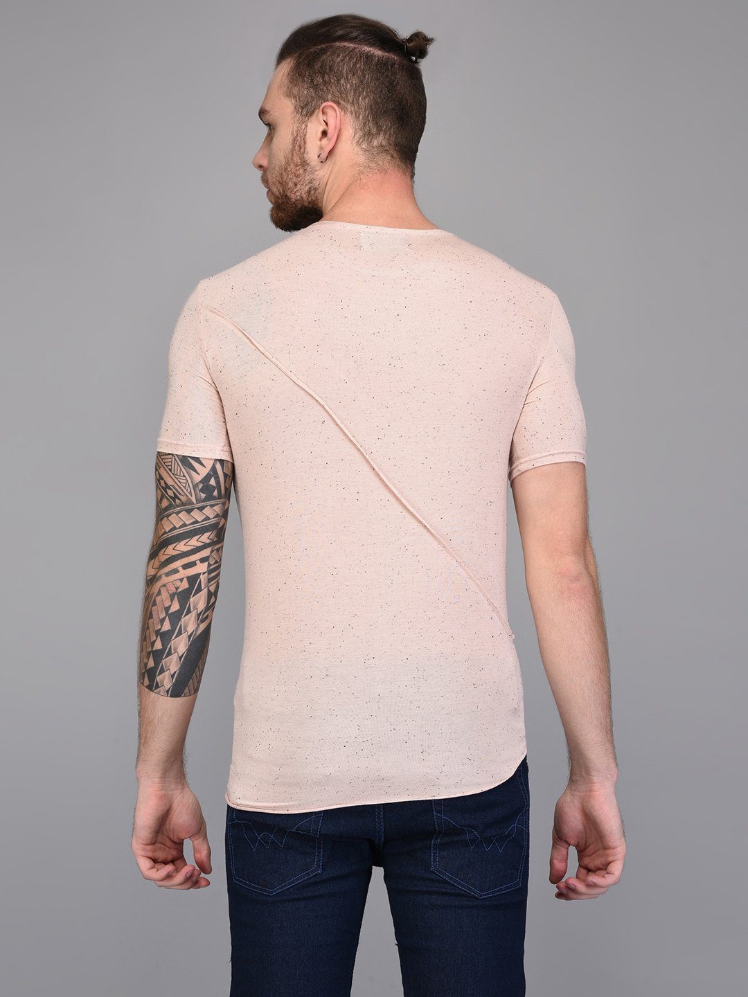 Peach Textured T-shirt with Piping detail