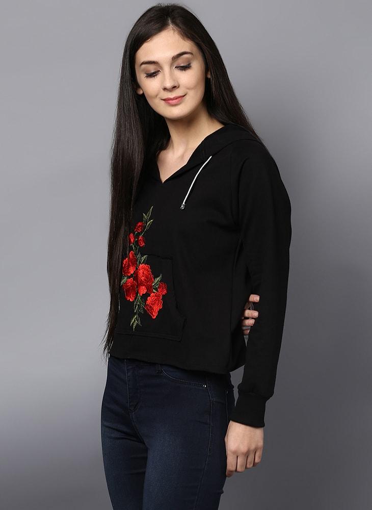 Pullover Hoodie with Front Rose Patch