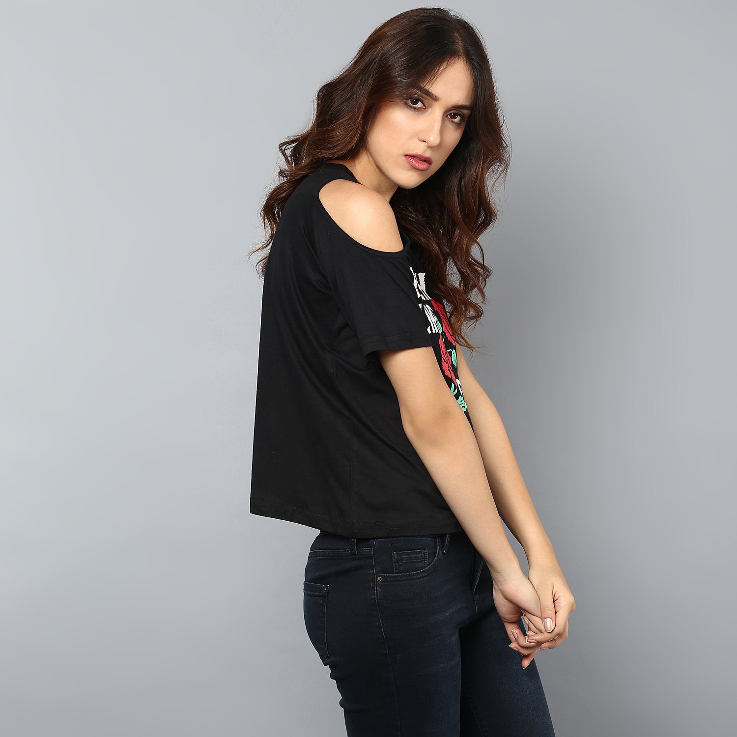 Printed Cold Shoulder Casual Tee