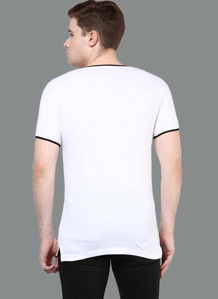 White Round Neck T-Shirt with Contrast Rib