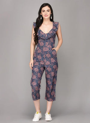 Floral Printed Culotte Jumpsuit with Frill
