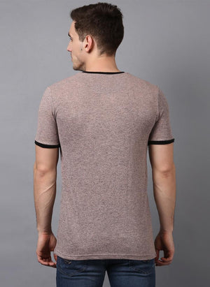 Melange Taupe Crew Neck T-shirt with contrast rib