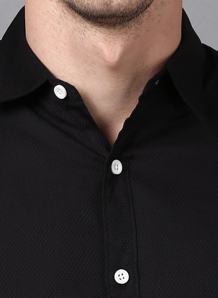 Black Button down Shirt with Contrast White Buttons