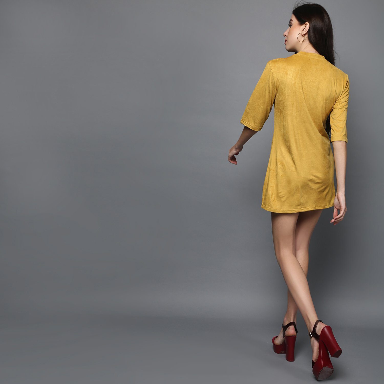 Tuscan Yellow Faux Suede Mini- Dress