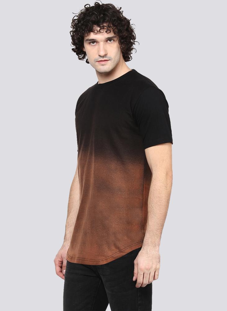 Brown Ombre Faded Crew Neck T-Shirt