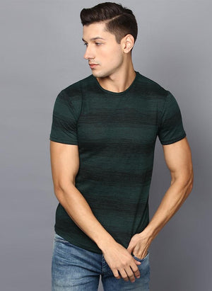 Dark Green Contrast Stripe T-shirt
