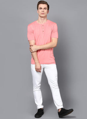 Light Pink Half Sleeve Henley Collar T-Shirt
