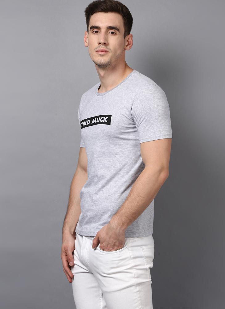 'FIND MUCK' Printed Basic Grey T-Shirt