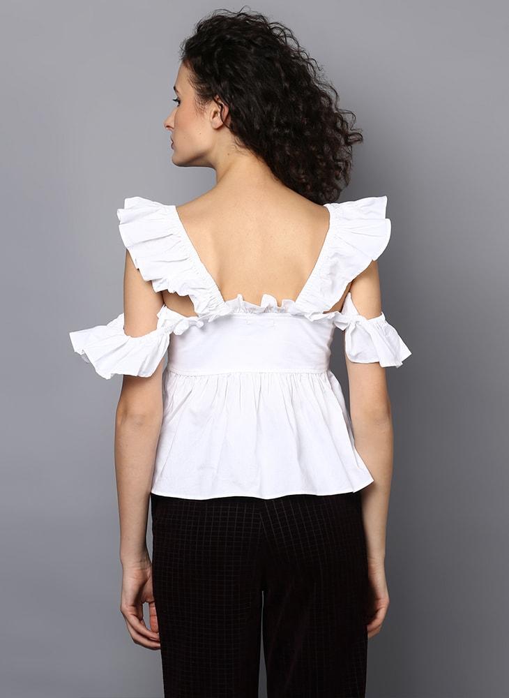 White Frill top with Front Knot