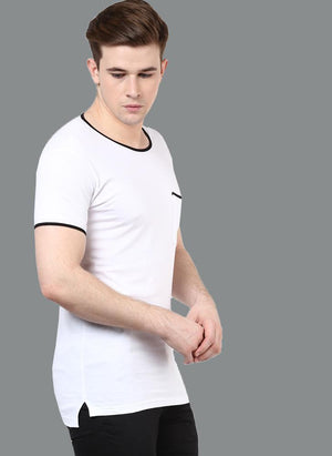 White Round Neck T-Shirt with Contrast Rib