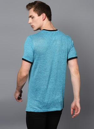 Melange Blue Crew Neck T-shirt with Contrast Rib