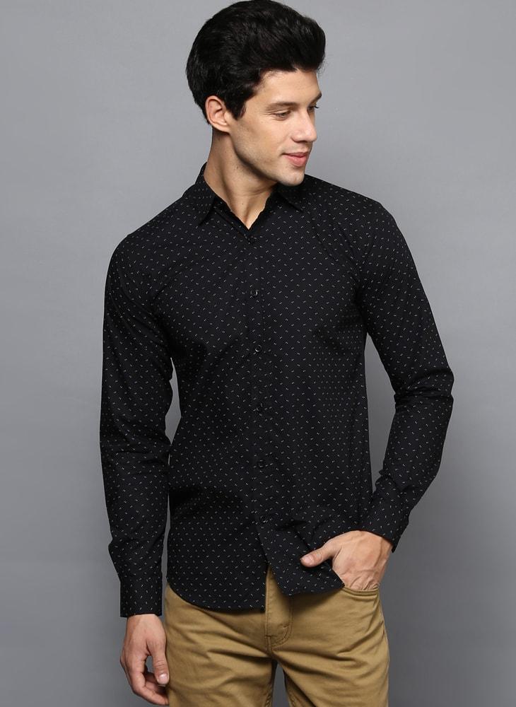 Black Contrast Dotted Printed Shirt