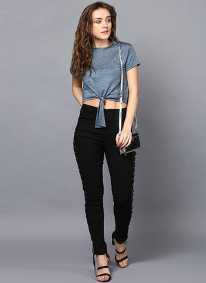 Steel Blue Box Fit Top with Front Knot