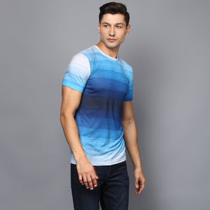 Blue Color Blocked Faded T-Shirt