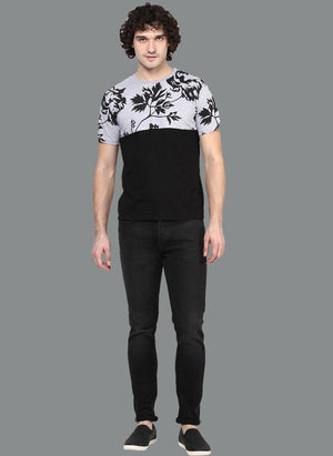 Contrast T-shirt with Floral Chest Print