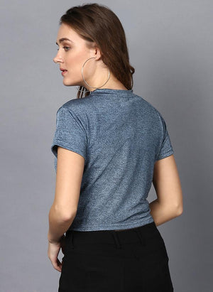 Steel Blue Box Fit Top with Front Knot